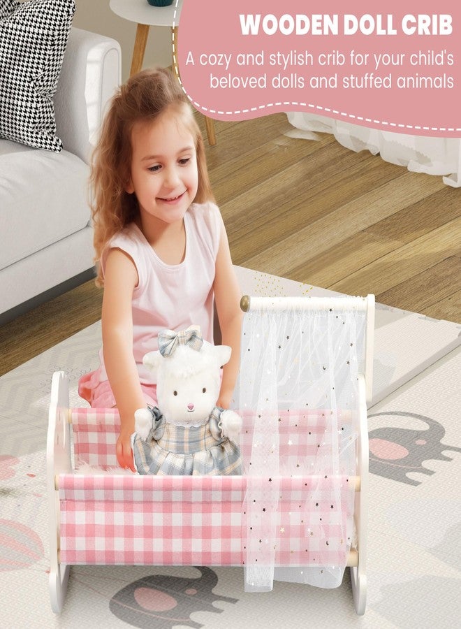 Pithfor Wooden Baby Doll Crib Set, Baby Doll Bed Toys for 18 Inch Dolls, with Bedding and Canopy, Baby Doll Furniture Accessories - Image 5
